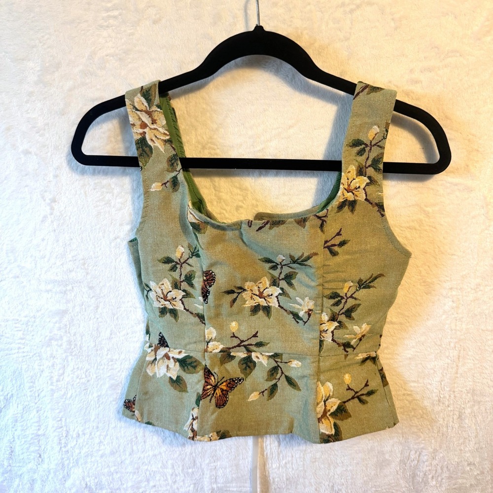 Unbranded Corset Top Tapestry Floral Butterfly Sage Green Womens Cottagecore